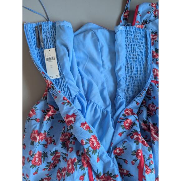 NWT Anthropologie Halter V-Neck Fit & Flare Midi Dress Sz XL Blue Floral #8E513 - Picture 7 of 11